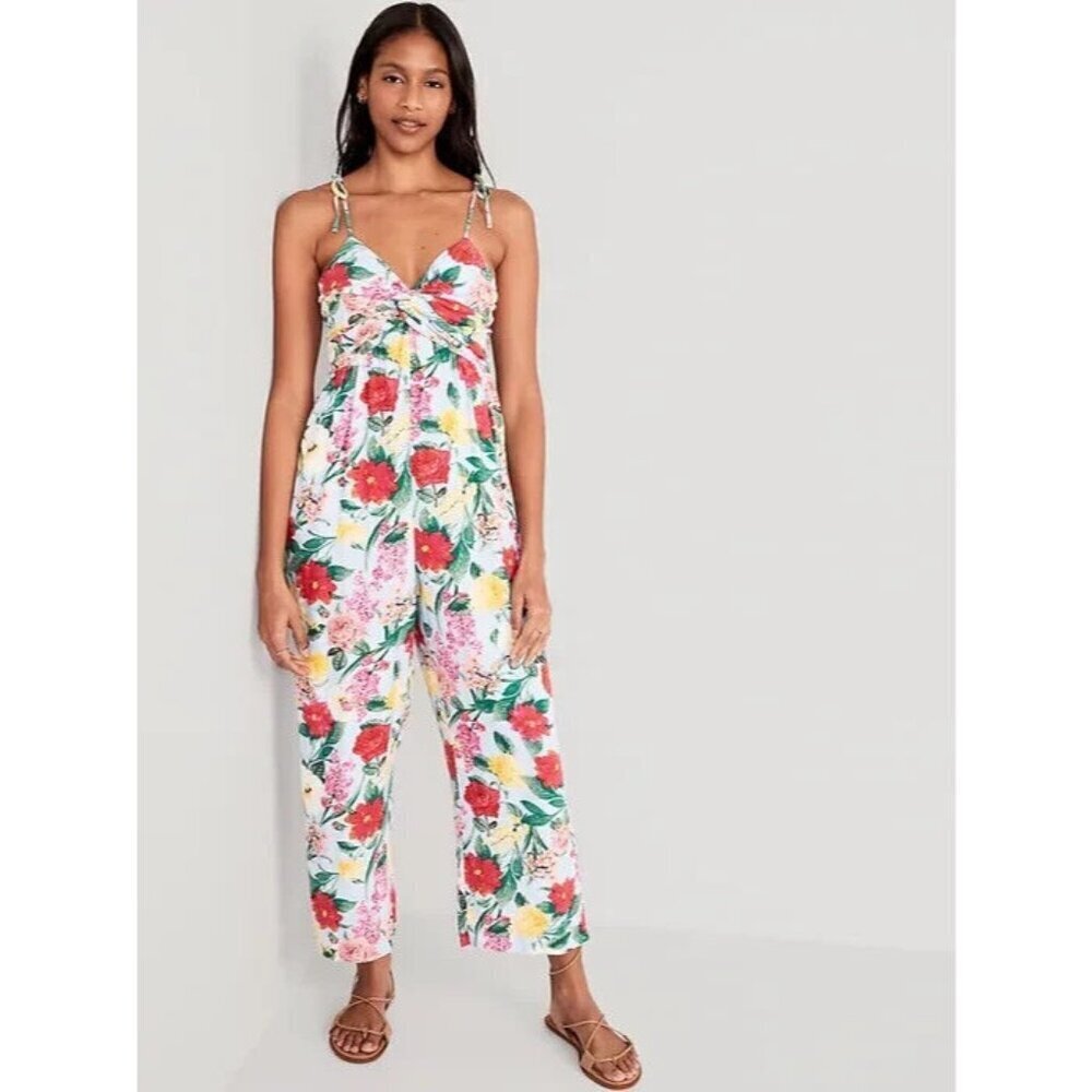 Old Navy Floral Linen Blend Jumpsuit M